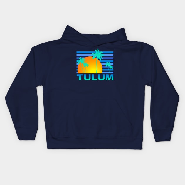 Tulum Mexico Palm Tree Sunset Tropical Vacation Kids Hoodie by Pine Hill Goods